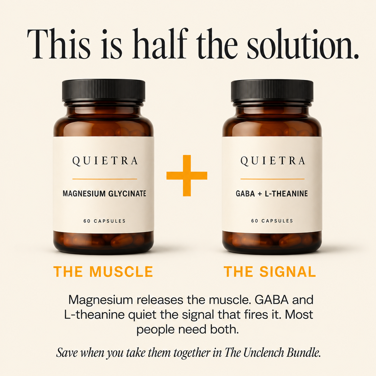 This is half the solution. Pairs with the GABA and L-theanine bottle.