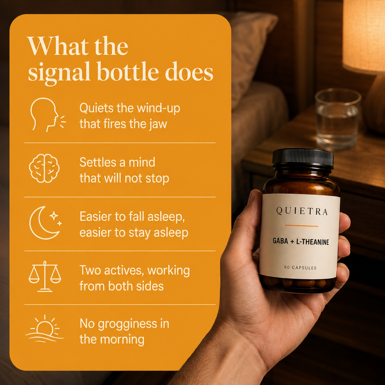 What the signal bottle does: quiets the wind-up that fires the jaw
